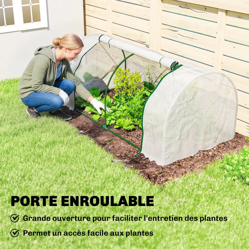 Outsunny Serre de jardin mini serre serre à tomates 2 x 1 x 0,8 m porte zippée bâche PE acier blanc