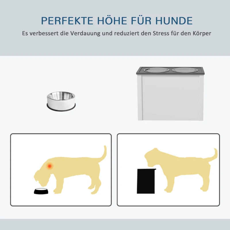 Miska dla psa z pojemnikiem, 2 L, stal nierdzewna, Biała