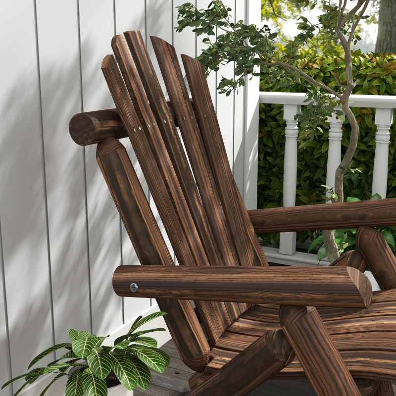 Fotel ogrodowy Adirondack Outsunny, fotel ogrodowy, drewniany fotel z wysokim oparciem i podłokietnikiem z drewna świerkowego, brązowy 83 x 68 x 101 cm