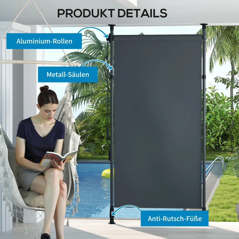 Outsunny Markiza Pionowa z Ochroną Przed Słońcem, Roleta Balkonowa 150 x 220-310cm, Zasłona Balkonowa z Korbką, Odporna na Pogodę, Ochrona Prywatności do Ogrodu, Poliester, Ciemnoszary