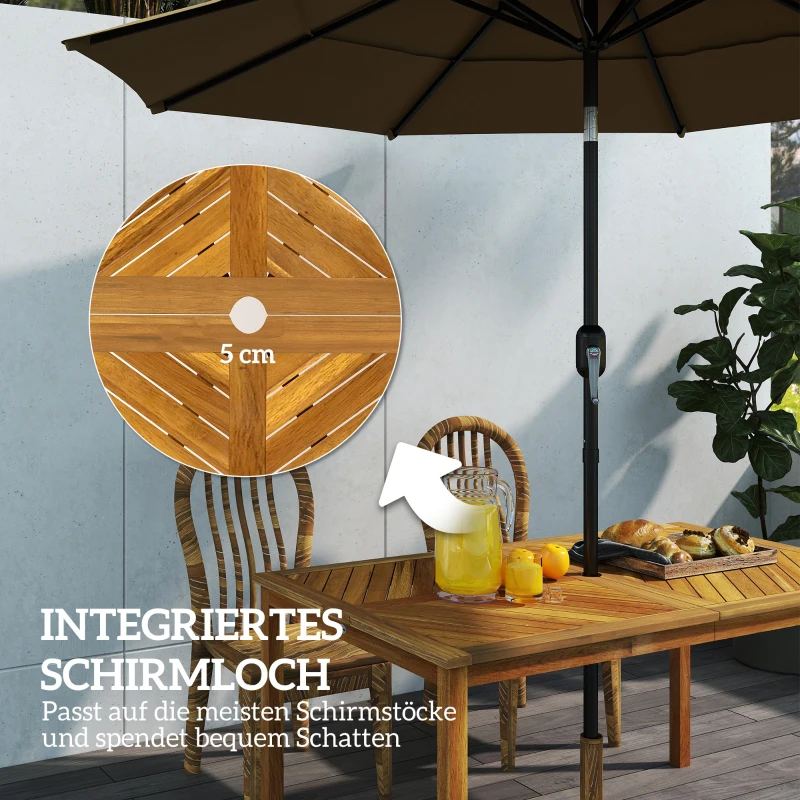 Outsunny Garden Table with Parasol Hole for 6 Person, Acacia Wood Rectangle Outdoor Dining Table with Slatted Tabletop for Patio, Balcony, 150 x 85 x 75 cm, naturalne drewno