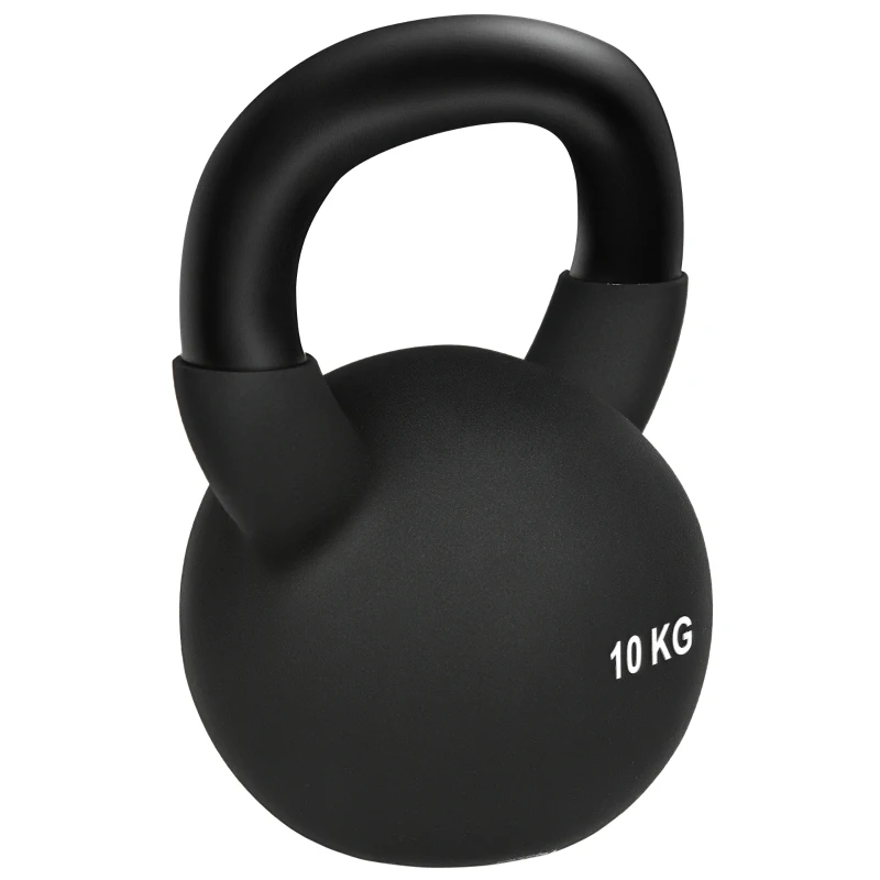HOMCOM Kettlebell 10 KG, Kula Hantelowa z Żeliwa z Ochronną Powłoką Neoprenową, Kettlebell do Treningu Siłowego, Podnoszenia Ciężarów, Kondycji i Core - Czarny
