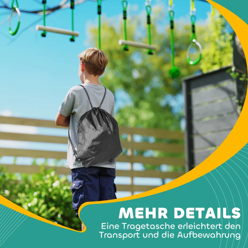 Zestaw Zipline 10 m dla dzieci, 2 pierścienie, 2 drążki