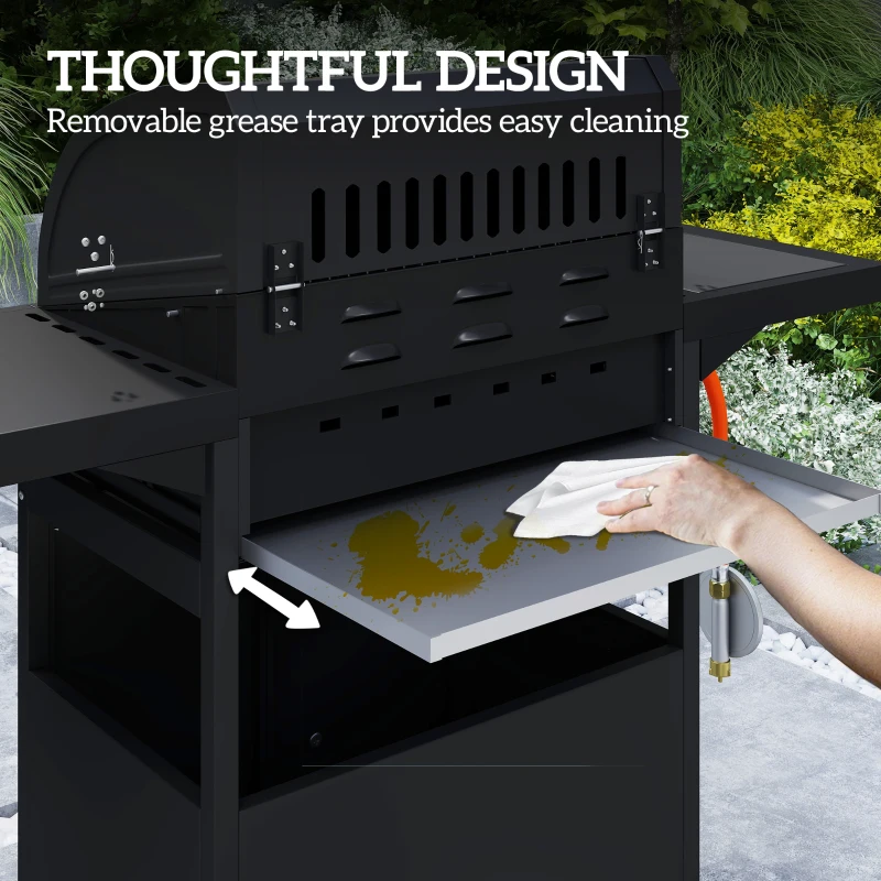 Grill gazowy 12,2 kW, 3+1 palniki, stal nierdzewna, wózek