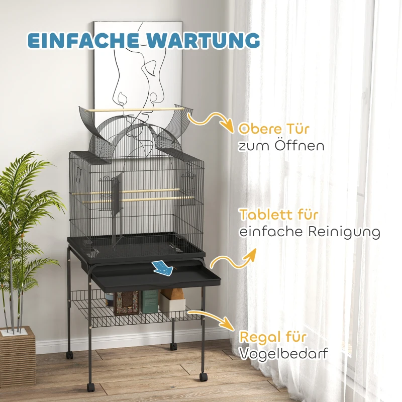 Klatka dla papużek, z tacą, stacją karmienia, na kółkach