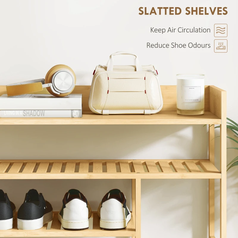 HOMCOM Bamboo Shoe Rack with Drawer, 6 Tier Shoe Stand with Slatted Shelves, 18 Pairs Footwear Organiser for Hallway, Entryway, 101 x 30 x 100 cm, Natural Wood Finish