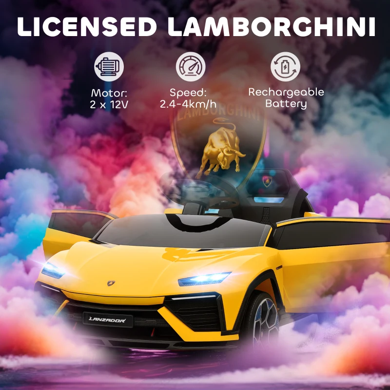 AIYAPLAY Samochód elektryczny dla dzieci 12V z pilotem 2,4 GHz, 2 silniki, pojazd dziecięcy z klaksonem, LED, muzyką, miękkim startem, dla dzieci w wieku 3–6 lat, Żółty