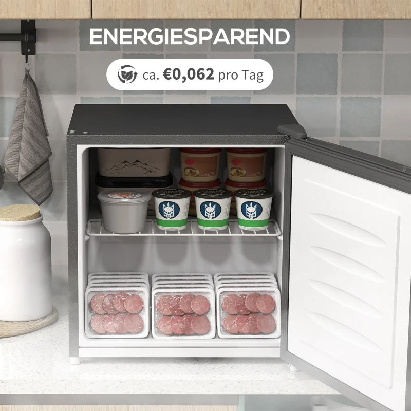 HOMCOM Mini zamrażarka 35 L Elektryczna wolnostojąca 45 W Mini zamrażarka Minilodówka 41dB -14 do -24℃ Regulacja temperatury w 5 stopniach 47 x 44,2 x 48,8 cm Szary