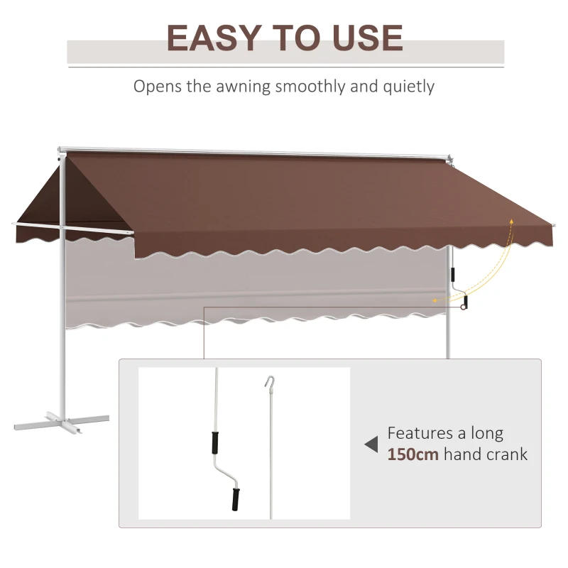 Outsunny Wolnostojąca markiza 4,5 x 3,4 m - markiza ogrodowa z korbką do ręcznego otwierania, regulowany osłona przeciwsłoneczna do ogrodu, balkonu, poliester, Kawa