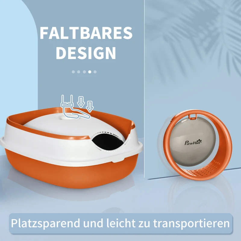 Kuweta PawHut dla Kota z Pokrywą, Dezodorant, Sitko, Łopatka, Duża Przestrzeń, dla Kotów do 5 kg, Biały+Pomarańczowy, 52 x 41 x 38 cm