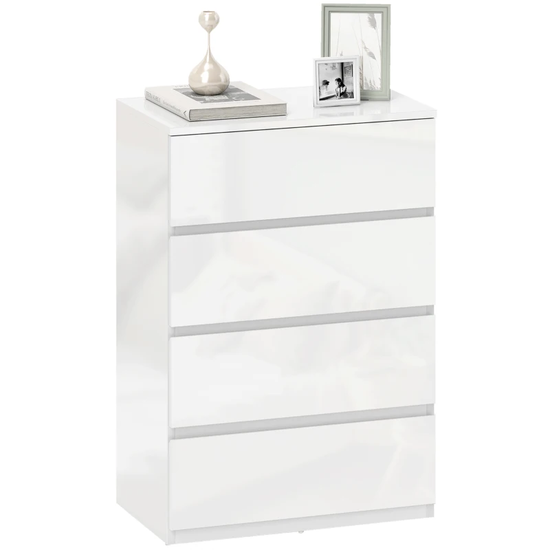 HOMCOM High Gloss Chest of Drawers, 4-Drawer Storage Cabinets, Modern Dresser for Bedroom, White