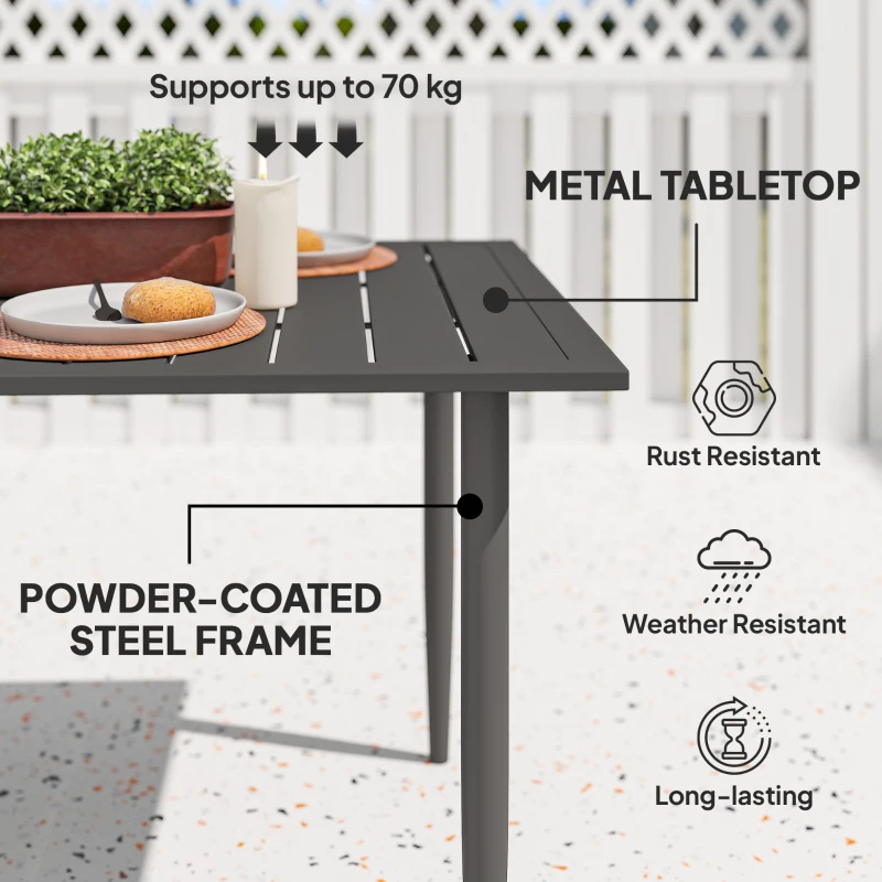 Stół ogrodowy 150x90cm, stalowy, z otworem na parasol