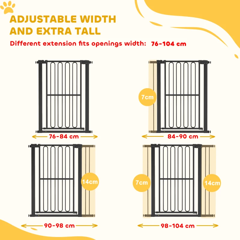 PawHut Bramka ochronna dla psów, bez wiercenia, regulowana 76-104 cm, czarna