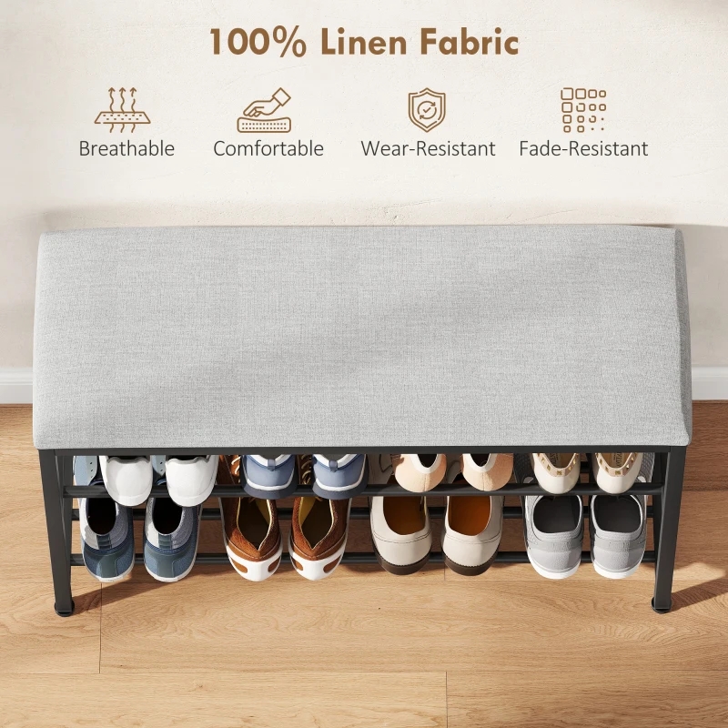 HOMCOM Ławka Obuwnicza z Siedziskiem, Ławka z Miejscem do Przechowywania, Regał na Buty z 2 Otwartymi Półkami, Ławka, Bank, Ławka do Przedpokoju dla Salonu, Korytarza, 81 x 31 x 50 cm Czarny