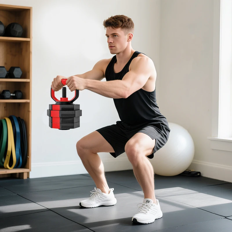 SPORTNOW Zestaw hantli 6-w-1 regulowany 15 KG - sztangi, kettlebells, uchwyty do pompek