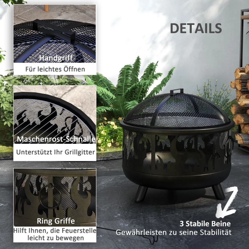 Kociołek ogrodowy z siatką, rusztem, na grilla, żaroodporny