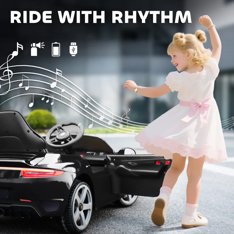 AIYAPLAY Elektryczny Samochód dla Dzieci 12V z 2,4 GHz Pilotem Zdalnego Sterowania, Pojazd Dziecięcy z Softstartem, Systemem Zawieszenia, Odtwarzaczem MP3, Klaksonem, USB, LED, dla Dzieci 3-5 Lat, Czarny