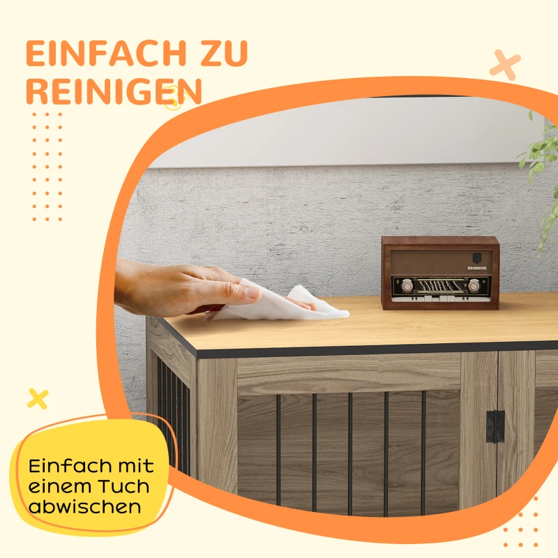 Klatka dla psa z drzwiami i oknem, stolik do salonu