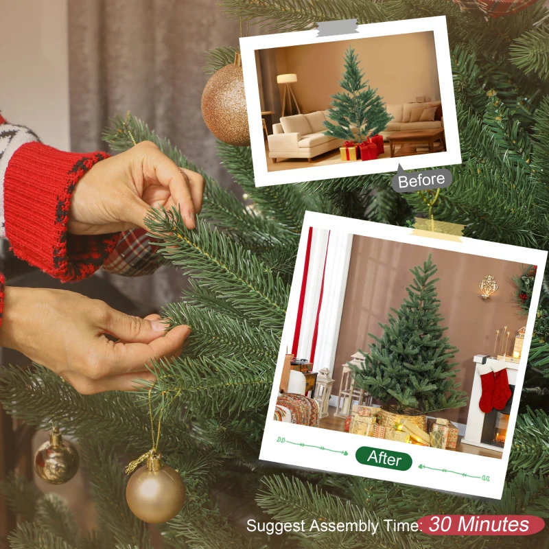 Sztuczna choinka HOMCOM 180 cm z gęstymi gałęziami, szybkim montażem, składanym systemem i metalowym stojakiem, Zielona