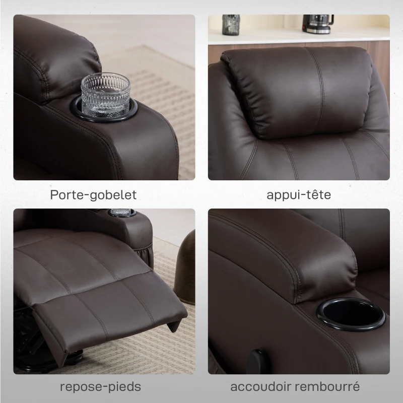 HOMCOM Fauteuil releveur électrique, fauteuil relax électrique, repose-pied, dossier inclinable, port USB, 83x95x107cm, marron