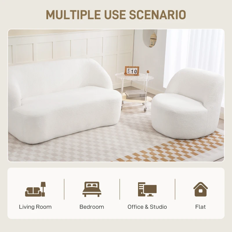 HOMCOM Modern Armchair, Accent Chair with Curved Design, Upholstered Sherpa Fleece Cosy Chair for Living Room, Bedroom, Home Office, No Assembly Required, Cream White