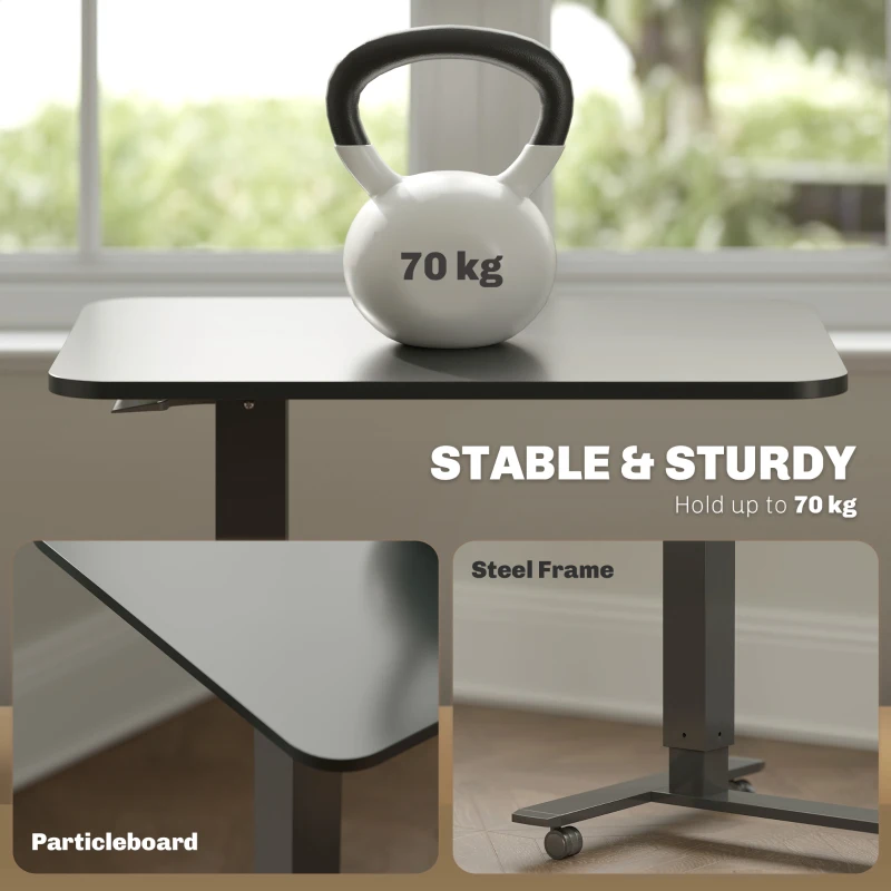 HOMCOM Biurko Regulowane Stojąco-Siedzące w Kształcie Litery C z Kółkami do Pracy w Domu i Biurze Czarne Nośność do 70 kg 65 x 48 x 70-110 cm