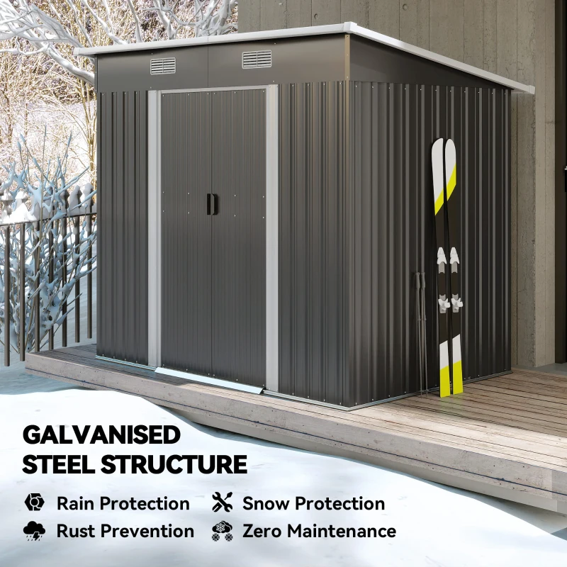 Outsunny Szopa na Narzędzia Metalowa 2,3 m² 207 x 130 x 182 cm Szopa z Dachem Płaskim Okno Fundament Drzwi Przesuwne Odporna na Warunki Pogodowe Domek Ogrodowy na Narzędzia dla Podwórka Czarny