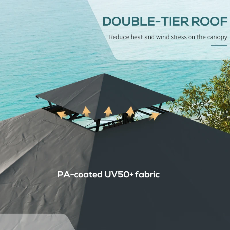 Outsunny Pawilon 3 x 3 m, Namiot ogrodowy z boczną ścianą, Partyzelt z podwójnym dachem, Pogodoodporny, do Ogrodu, na Balkon i Taras, Metal, Ciemnoszary