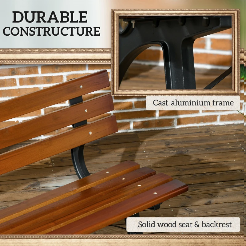 Outsunny Ławka ogrodowa 2-osobowa z oparciem, Friesenbank, Drewniana ławka do ogrodu, balkonu, max 240 kg, Kawa, 120 x 57 x 70 cm
