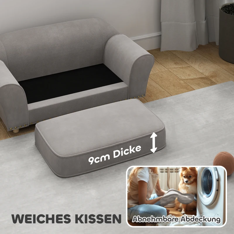 PawHut Elevated Dog Sofa with Rivet Decoration Pet Sofa with Soft Cushion, Removable Washable Cover, for Small Dogs up to 10kg, Grey