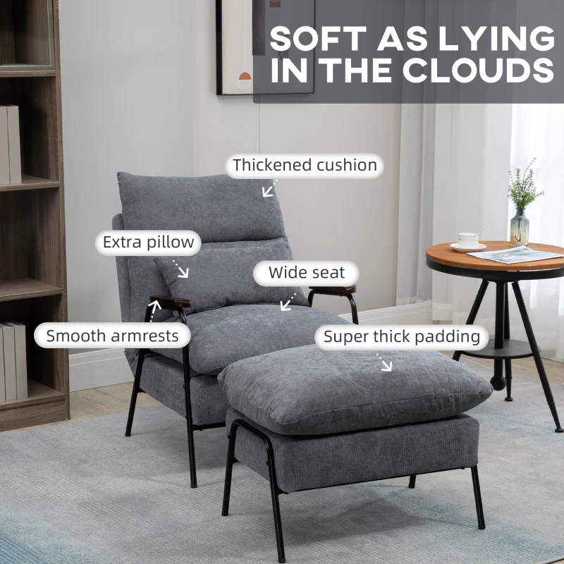 Fotel relaksacyjny z podnóżkiem, regulowany, szary