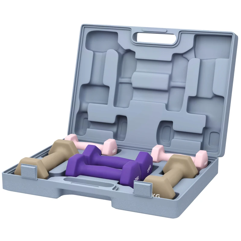 SPORTNOW 12kg Hex Dumbbells Set of 6, Hand Weights with Carry Case for Home Gym Strength Training, 2 x 1kg, 2 x 2kg, 2 x 3kg