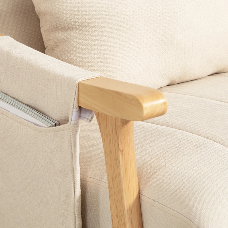 HOMCOM Rocking Chair with Side Pocket and Lumbar Pillow, Upholstered Relaxing Accent Armchair with Solid Wood Legs for Living Room Bedroom Nursery, Beige