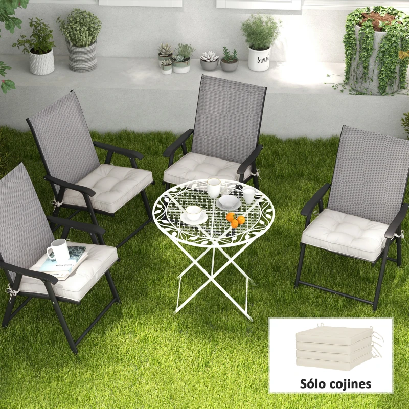 Outsunny Conjunto de Cojines para Sillas de Comedor y Jardín Impermeable con 2 Amarres de Fijación 42x42x5 cm Crema