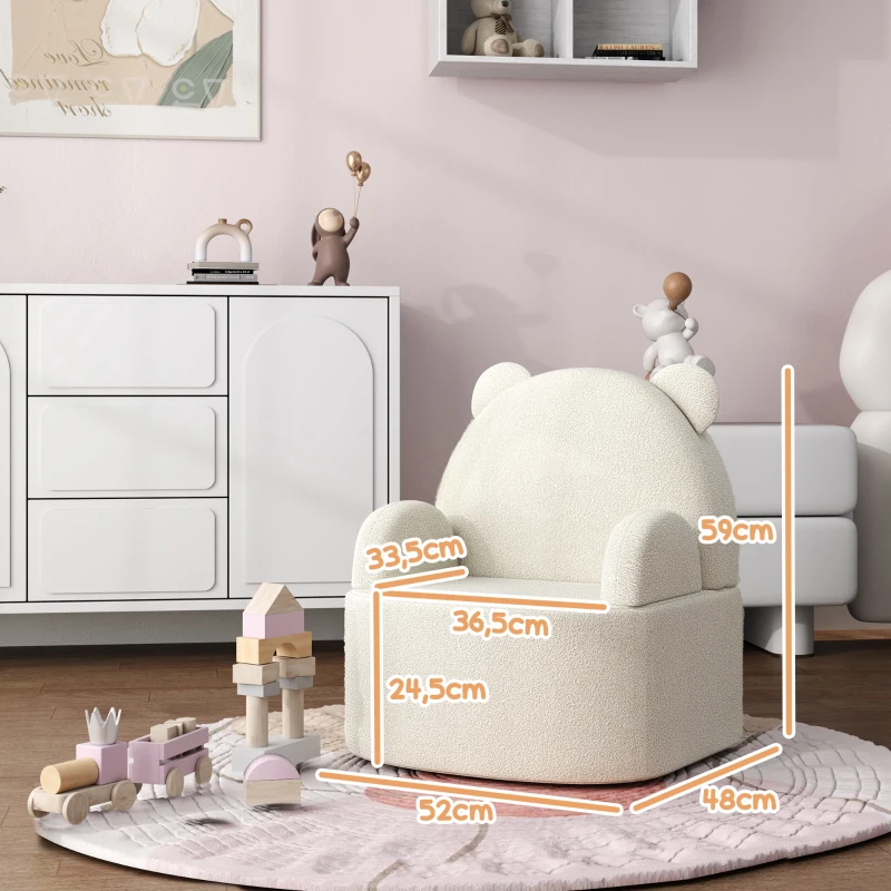 AIYAPLAY Fotel dla dzieci, sofa dziecięca z miękkim polaru misiowego, w kształcie misia, dla dzieci 1,5-3 lat, pokój dziecięcy, sala zabaw, Beżowy