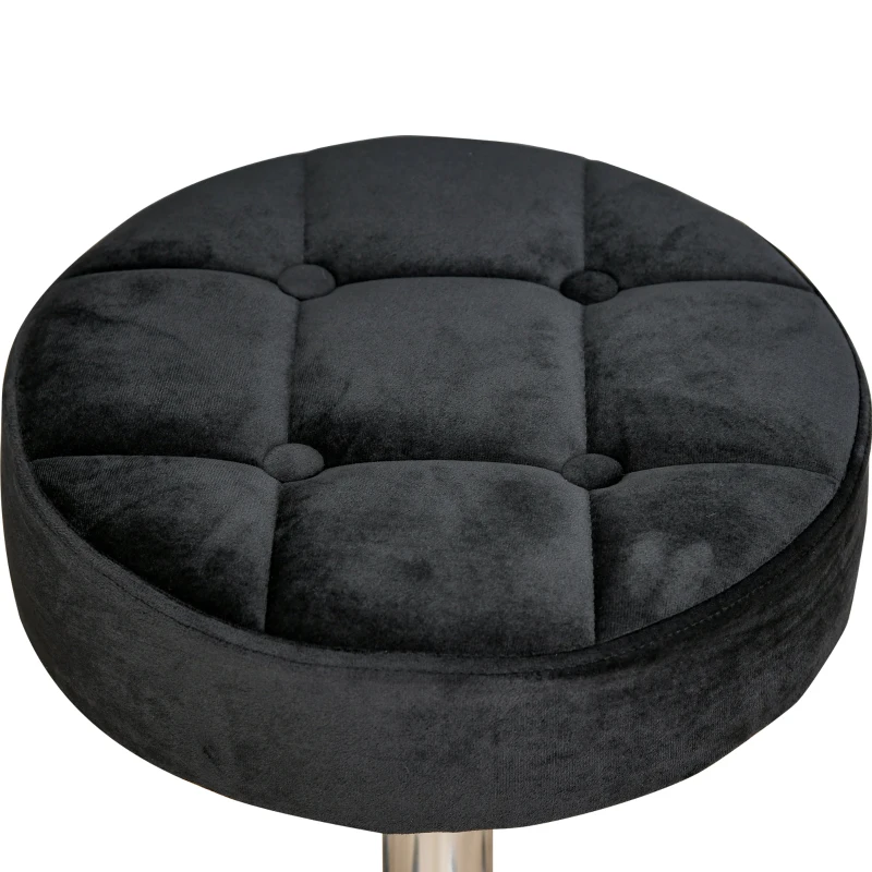 HOMCOM Stół Salonowy z Kółkami Taboret Regulowany Obrotowy Salon Hocker Samt-Touch Pianka Chromowana Podstawa Czarny 35 x 35 x 49-61 cm