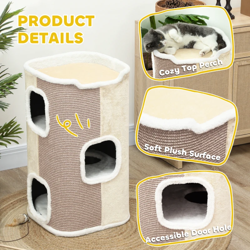 Domek dla kota PawHut, drapak 3 poziomy, beżowy