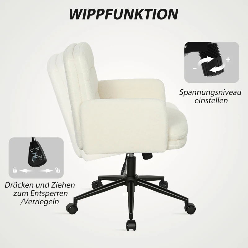 HOMCOM Fabric Office Chair, Modern Computer Desk Chair with Armrest, Swivel Wheels, Quick Assembly, Cream White