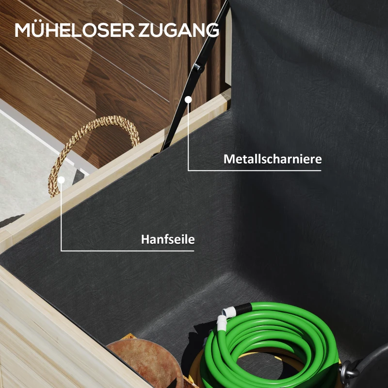 Skrzynia ogrodowa 185 L, wodoodporna, z kółkami, drewno