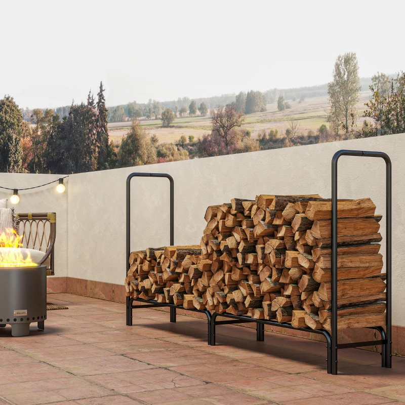 Outsunny 6.6ft Firewood Rack Outdoor with Cover, Adjustable Heavy Duty Steel Wood Storage Holder, Indoor Outdoor Log Rack for Fireplace