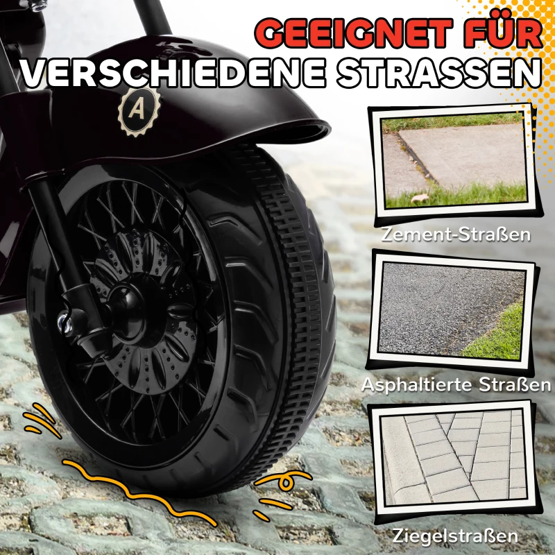 AIYAPLAY Electric Motorcycle for Kids, 3 Wheels 6V Battery Powered Motorbike Ride on Motorcycle with Headlights, Music, Reverse Forward, for Boys and Girls Aged 3-6 Years, Black