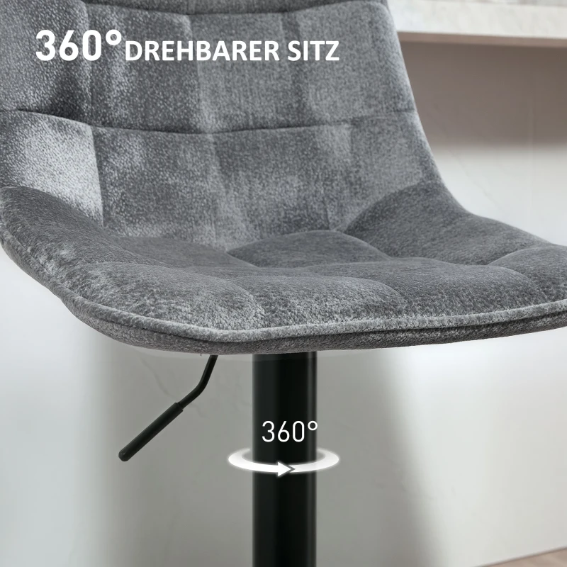 Hoker barowy 2 szt., tapicerowany, z oparciem, ciemnoszary