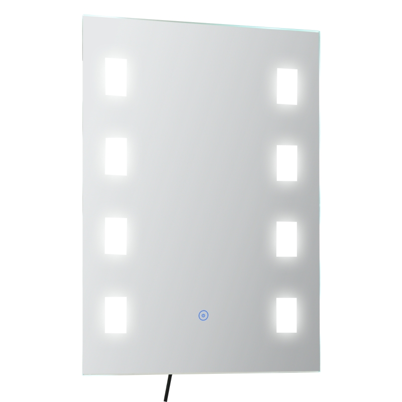 kleankin Espelho Casa de Banho com Luz LED 14,5W com Função Antiembaciamento Interruptor Tátil e Luzes Branco Frio 70x50 cm Prata