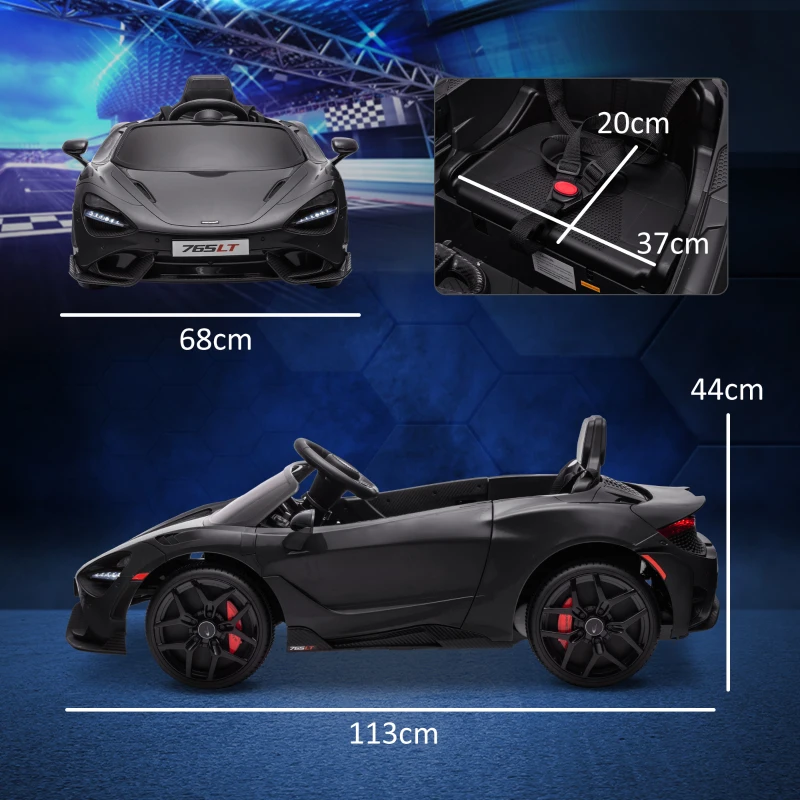AIYAPLAY McLaren 765LT Licensed Kids Electric Ride on Car with Butterfly Doors, 12V Battery Powered Toy Car with Remote Control, Training Wheels, LED Lights MP3 Music Horn, for 3-6 Years - Black
