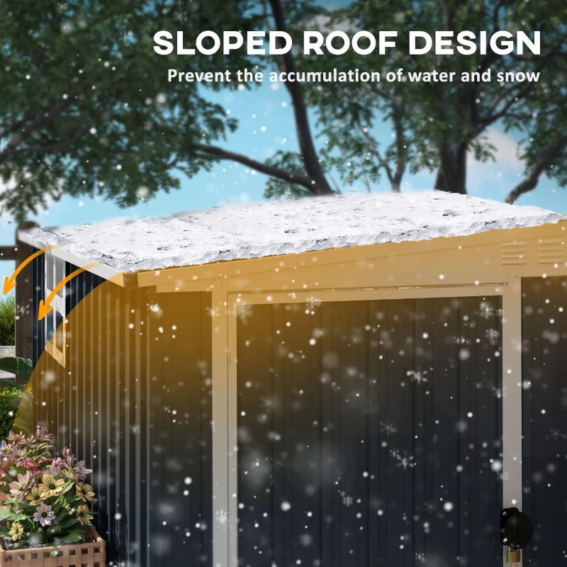 Metalowy domek narzędziowy 2,7m², 128x231x181cm, dach jednospadowy