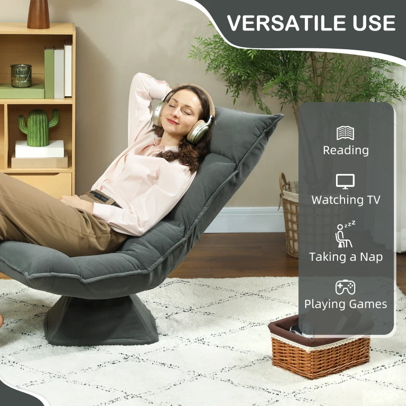 HOMCOM Krzesło podłogowe obrotowe 360° z 5-stopniową regulacją oparcia, składana sofa medytacyjna, tapicerowane leniwe sofa do salonu, gier i czytania, ciemnoszare