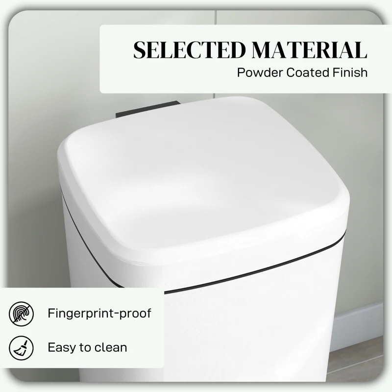 HOMCOM 30 Litre Pedal Bin, Fingerprint Proof Kitchen Bin with Soft-close Lid, Metal Rubbish Bin with Foot Pedal and Removable Inner Bucket, White