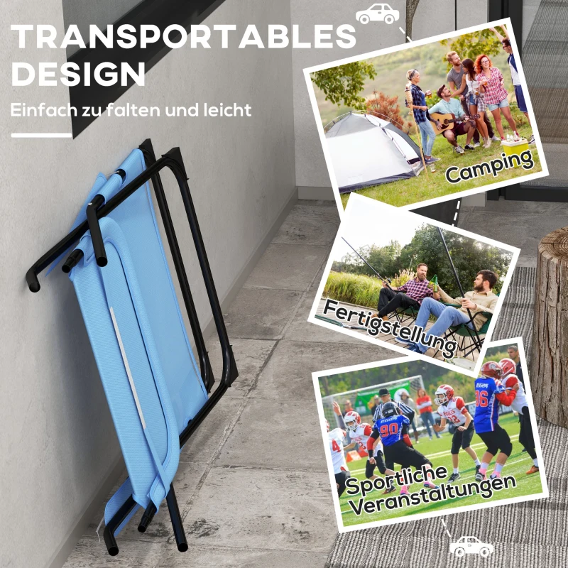 Outsunny Składane krzesło ogrodowe z regulowanym oparciem, krzesło kempingowe z poduszką do 120 kg, idealne do ogrodu na balkonie, niebieska siatka