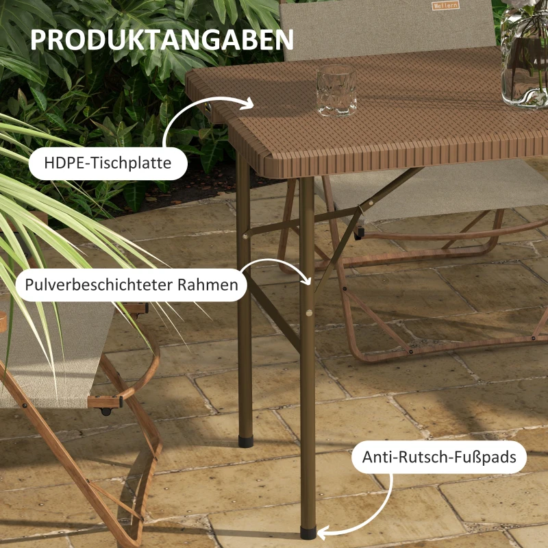 Outsunny Campingtisch Klapptisch mit Rattanoptik, Buffettisch für 4 Personen, Gartentisch für Balkon, Terrasse, bis 50 kg belastbar, HDPE, Braun, 122 x 60 x 73 cm