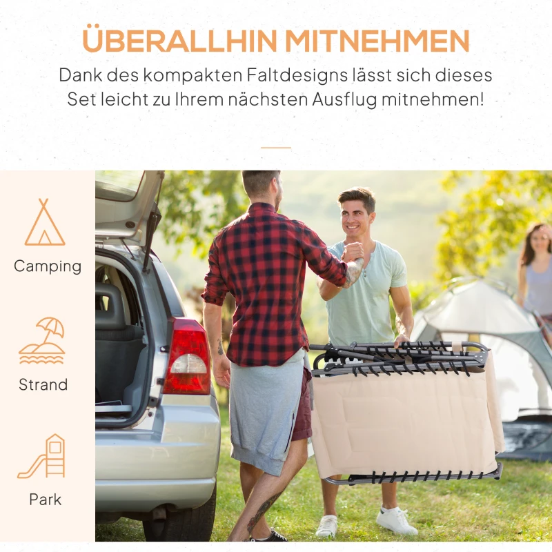 Leżak ogrodowy składany z poduszką i kieszenią, Beżowy